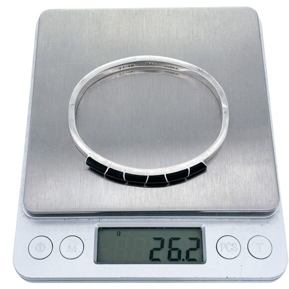 Vintage Sterling Silver 925 Mexico Black Resin Inlay Bangle Bracelet 6.75" - Picture 7 of 7